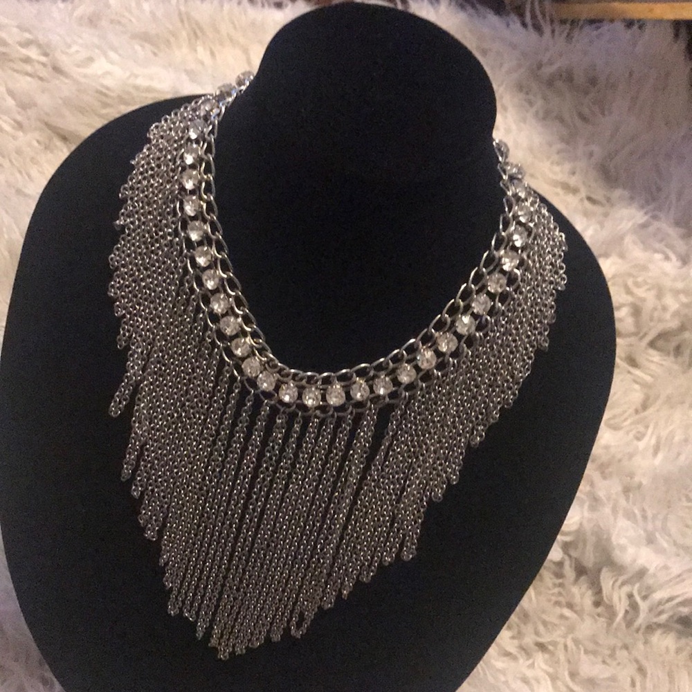 Statement Bib Silver Necklace - image 3